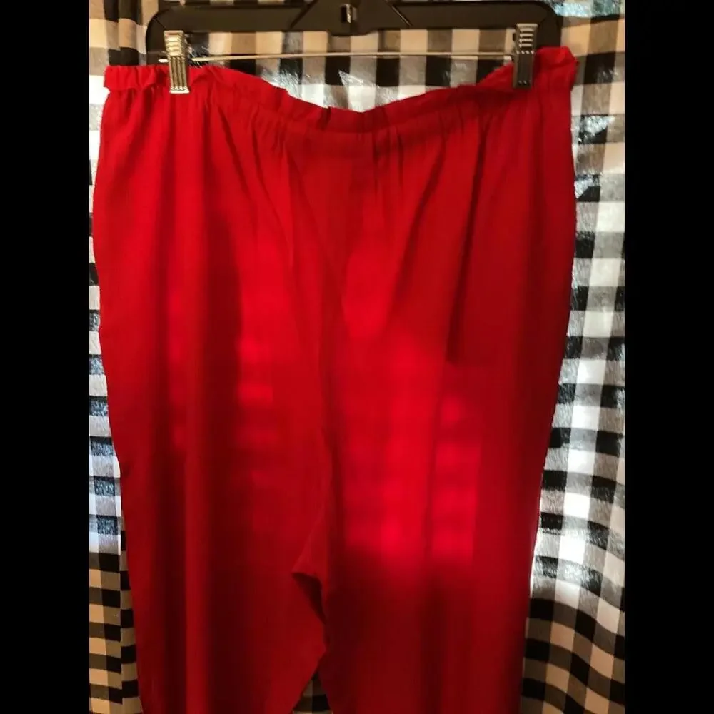 Vintage 1990's Y2K  Liz Claiborne Red Silk Pants with tie waist Size Large - Picture 9 of 9